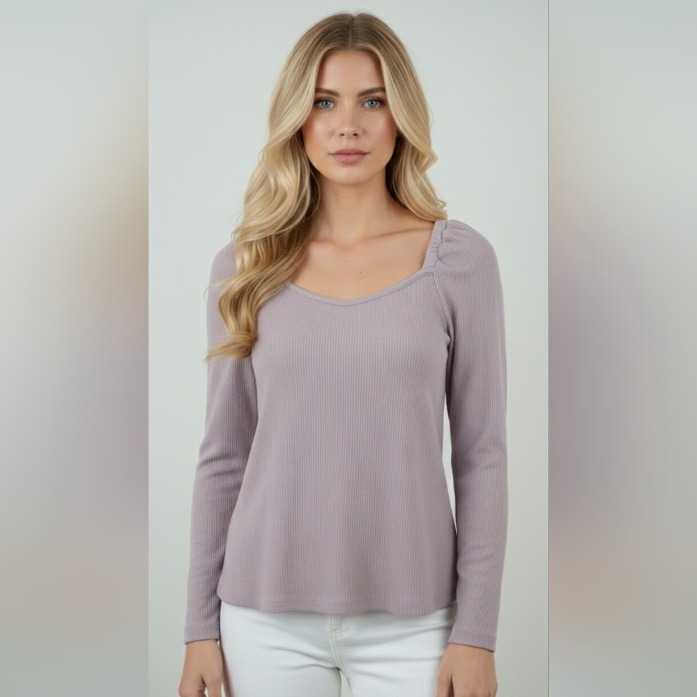 🌸SPRING SALE ANA Lavender Ribbed Sweetheart Neckline Long Sleeve Top Size XL